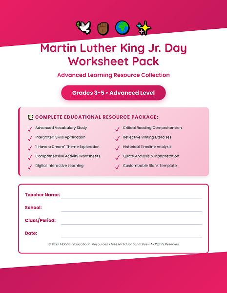 mlk worksheet pack cover grades 3-5