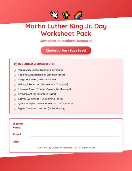 mlk worksheet pack cover kindergarten