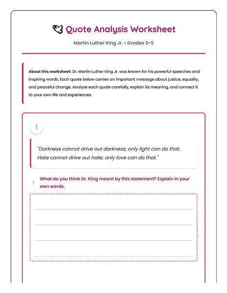 mlk quote analysis worksheet grades 3-5