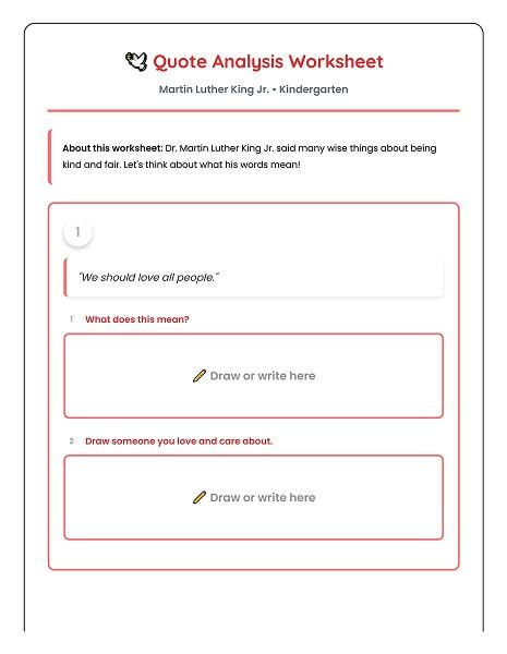 mlk quote analysis worksheet kindergarten