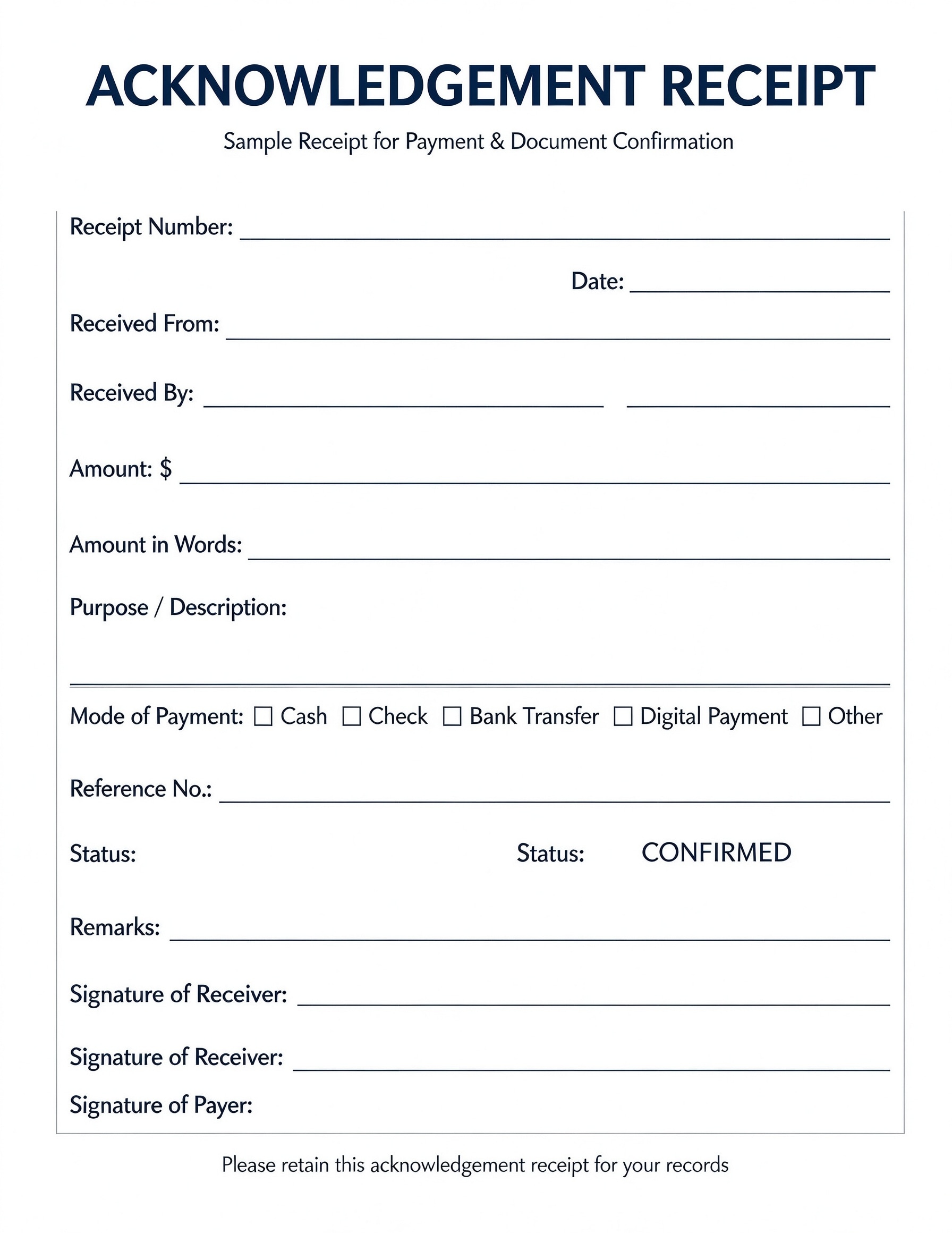 Customize a printable Acknowledgement Receipt Template PDF