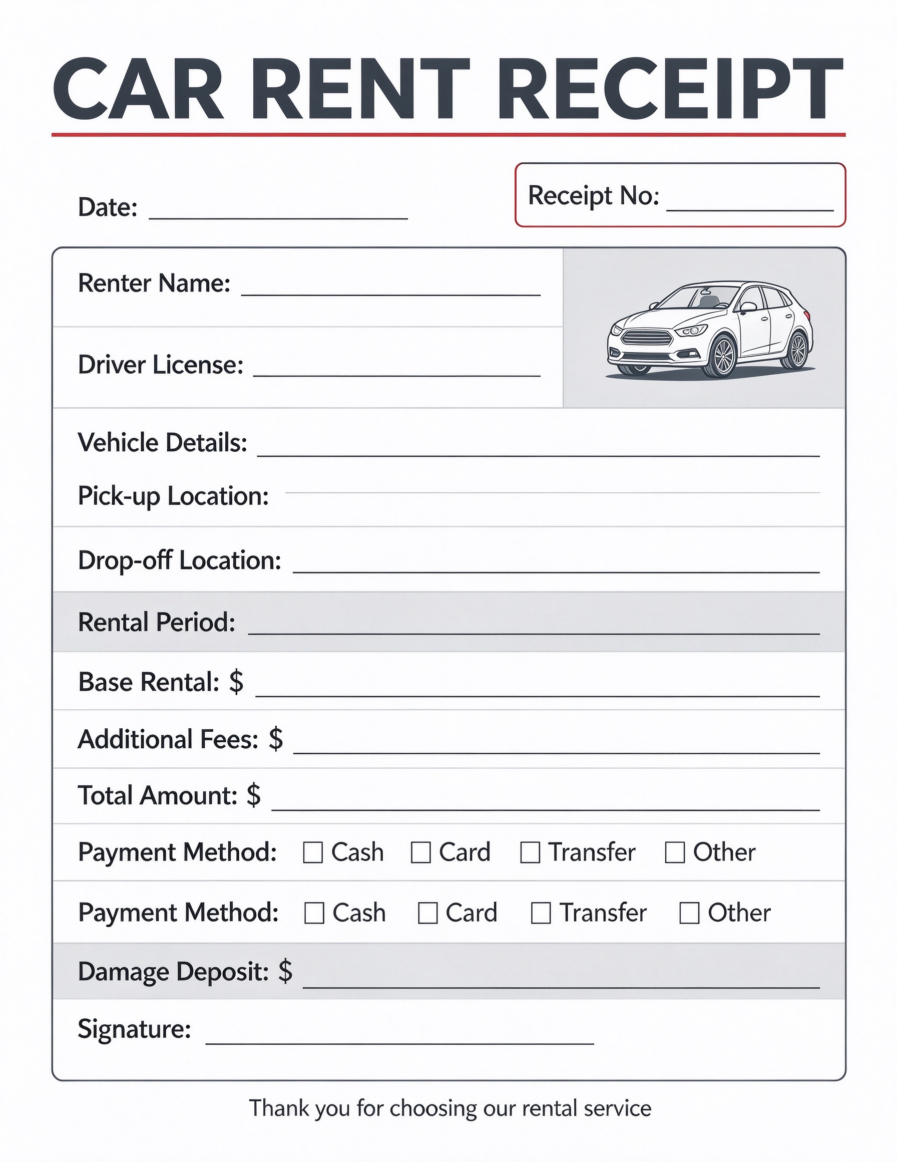 car rent receipt