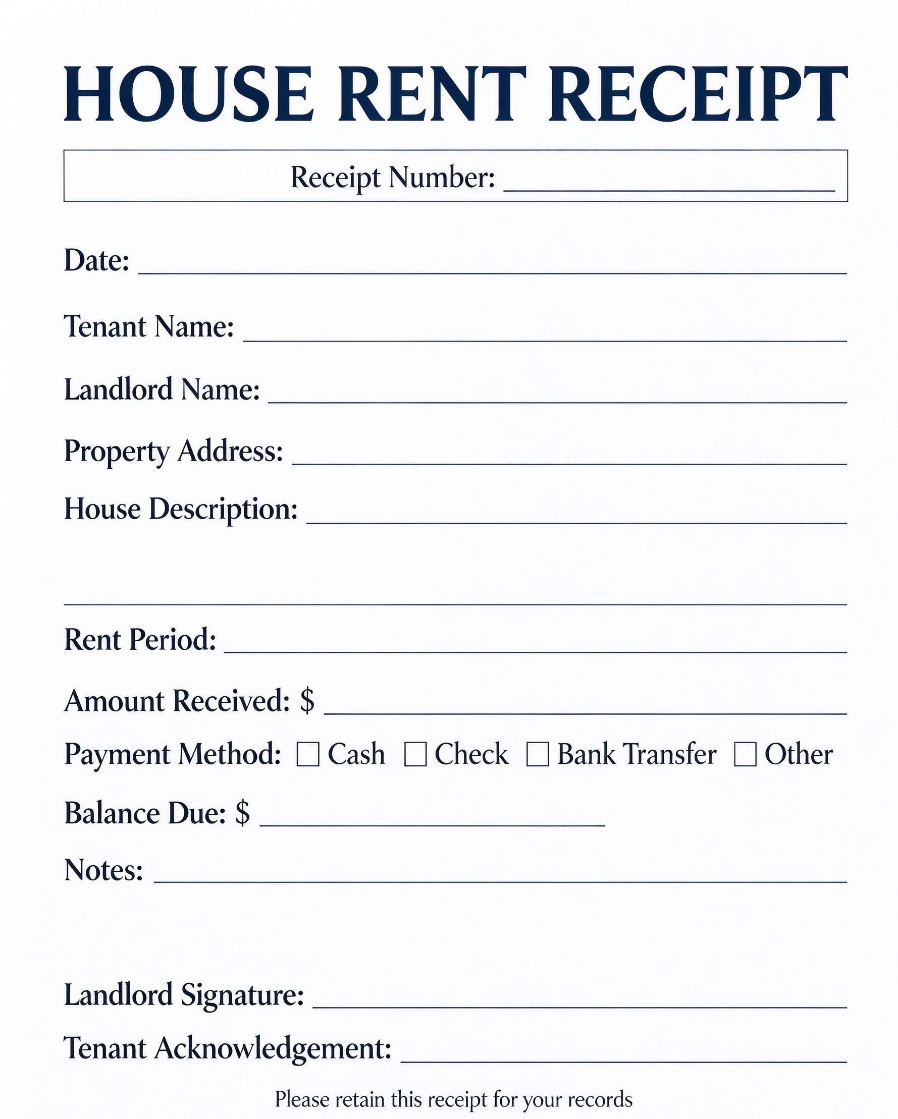 house rent receipt template