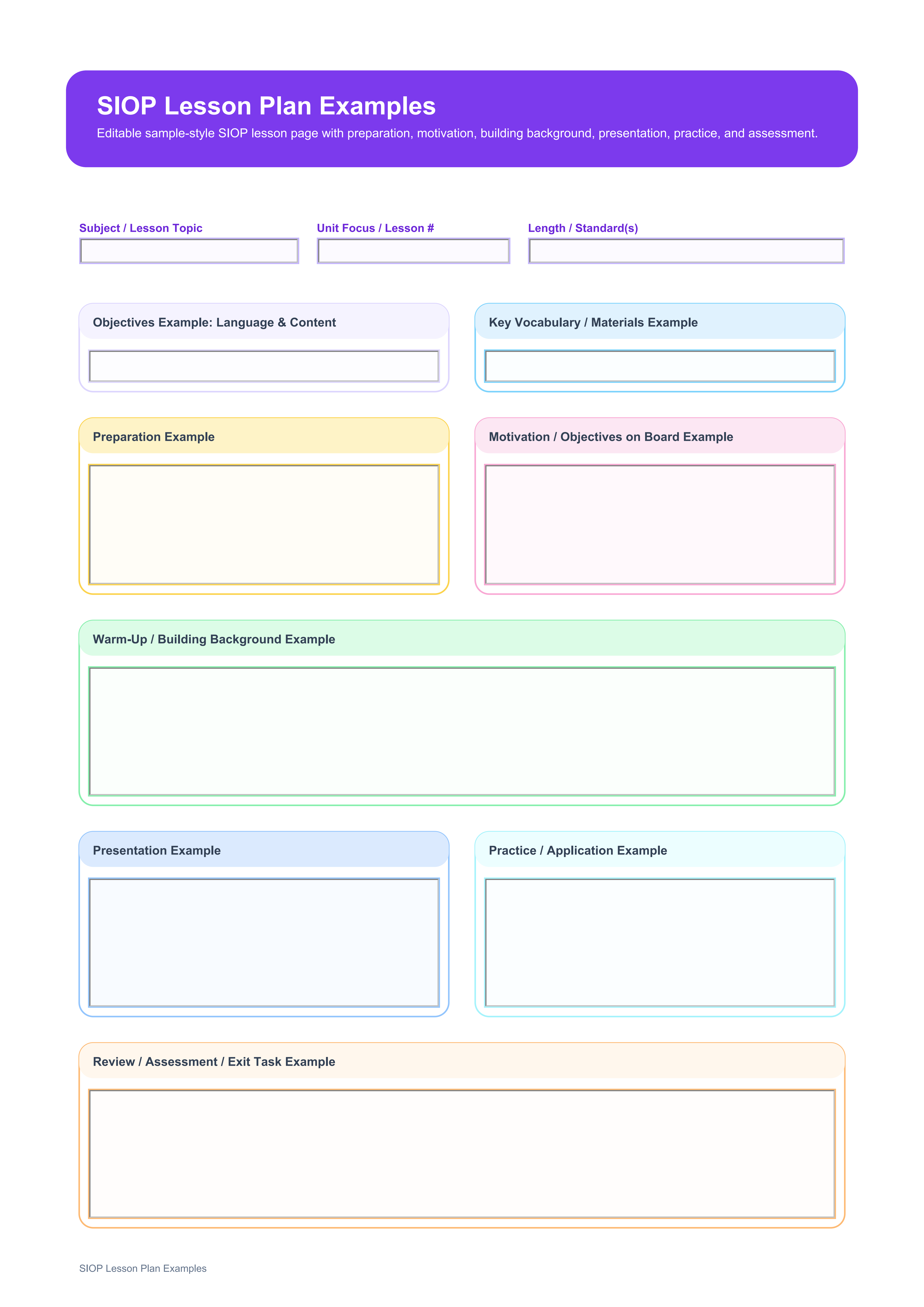 siop lesson plan examples