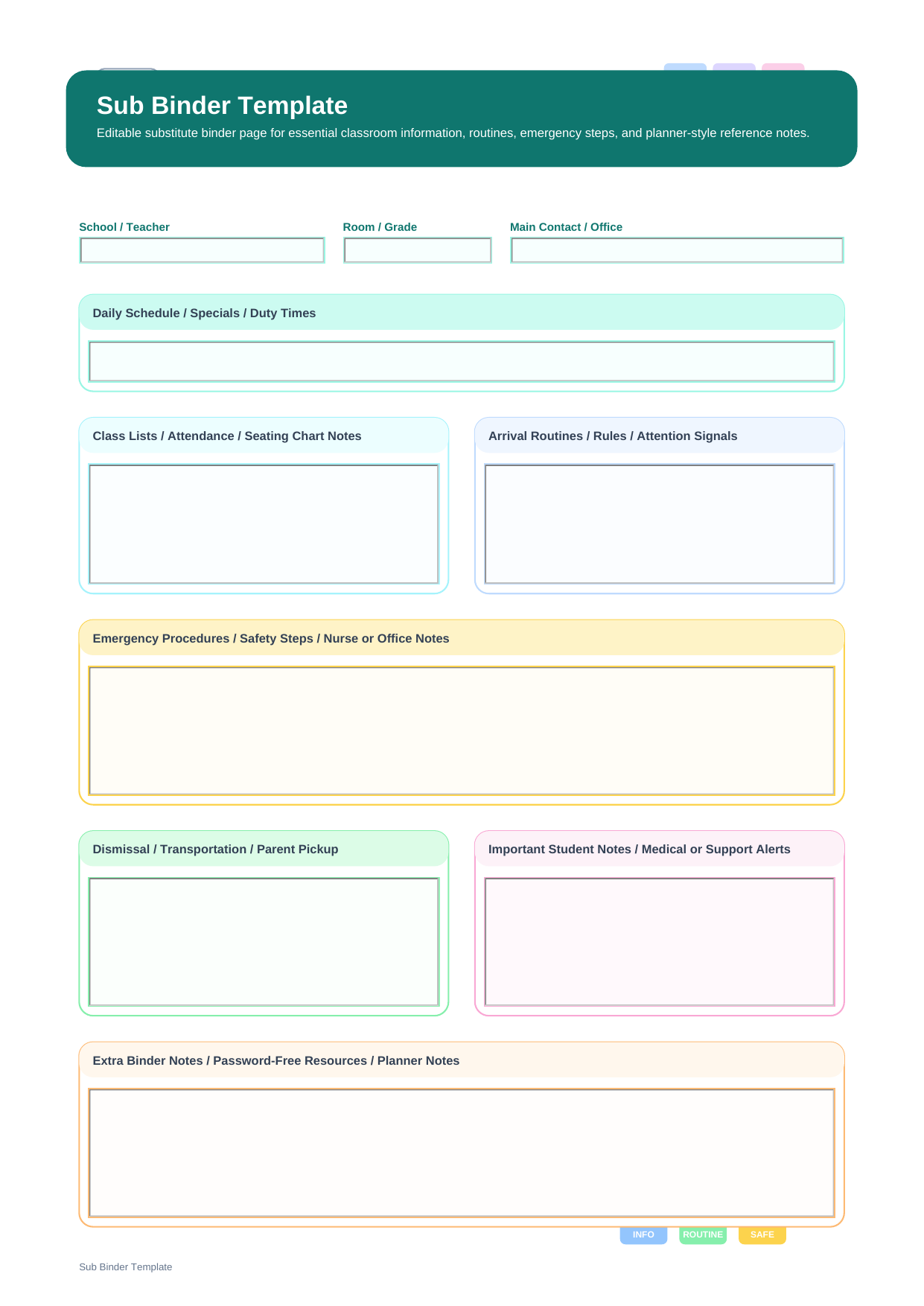 sub binder template