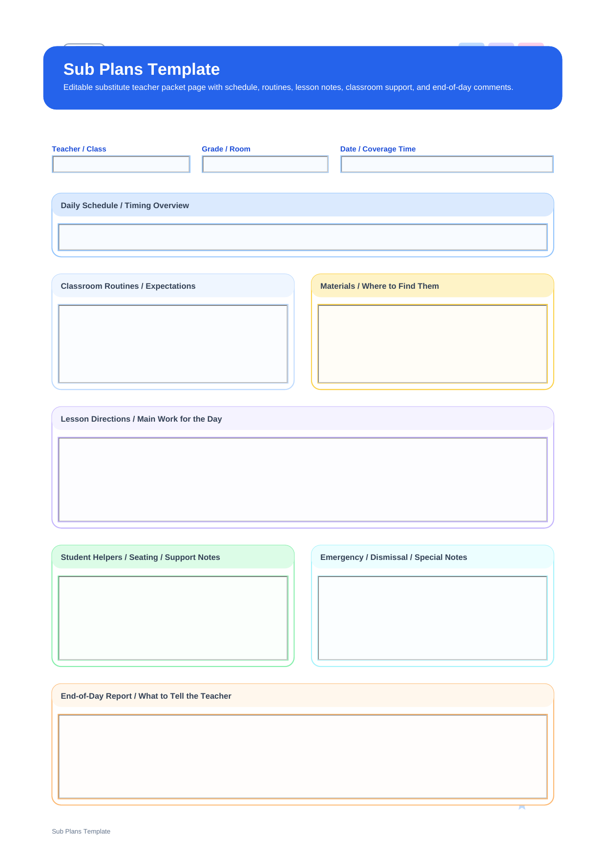 sub plans template