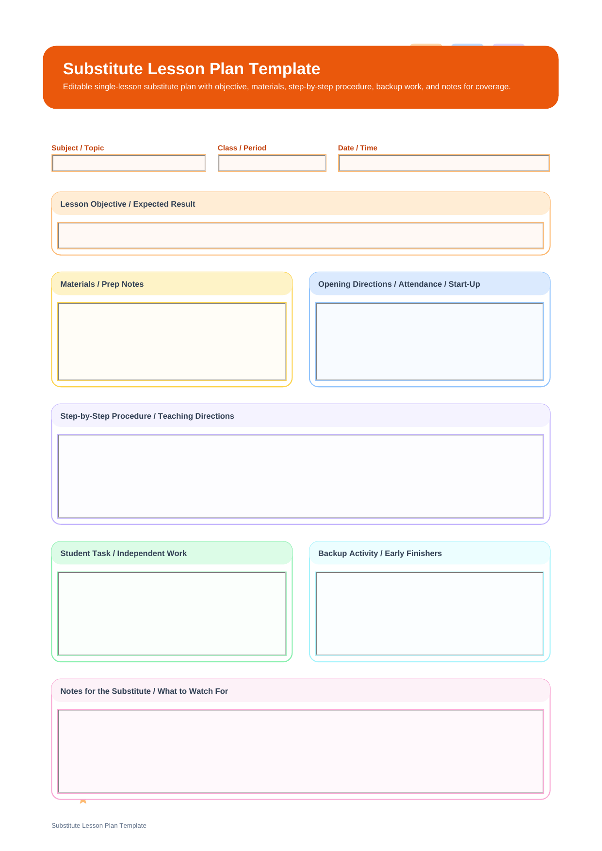 substitute lesson plan