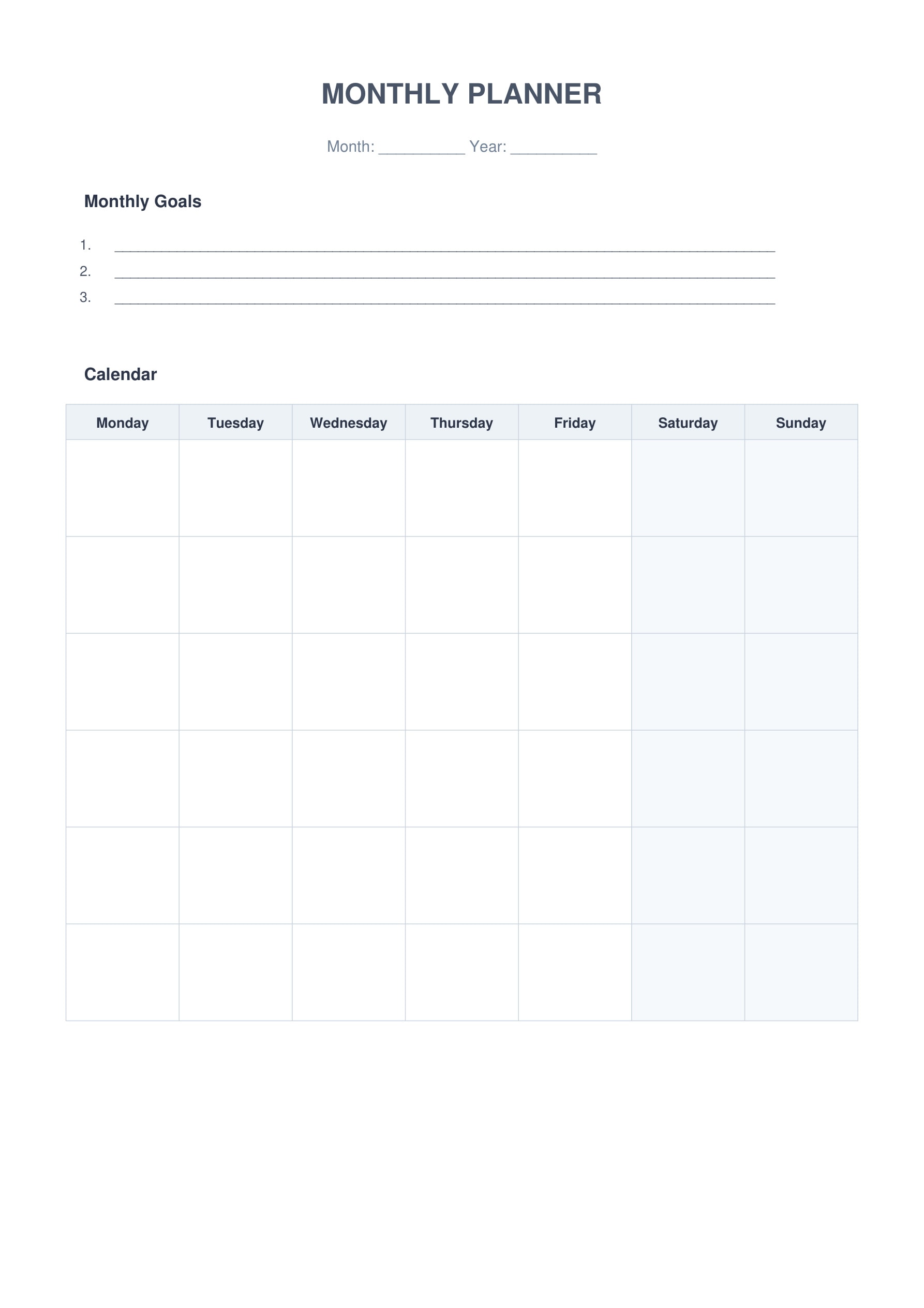 printable monthly planner template for teachers