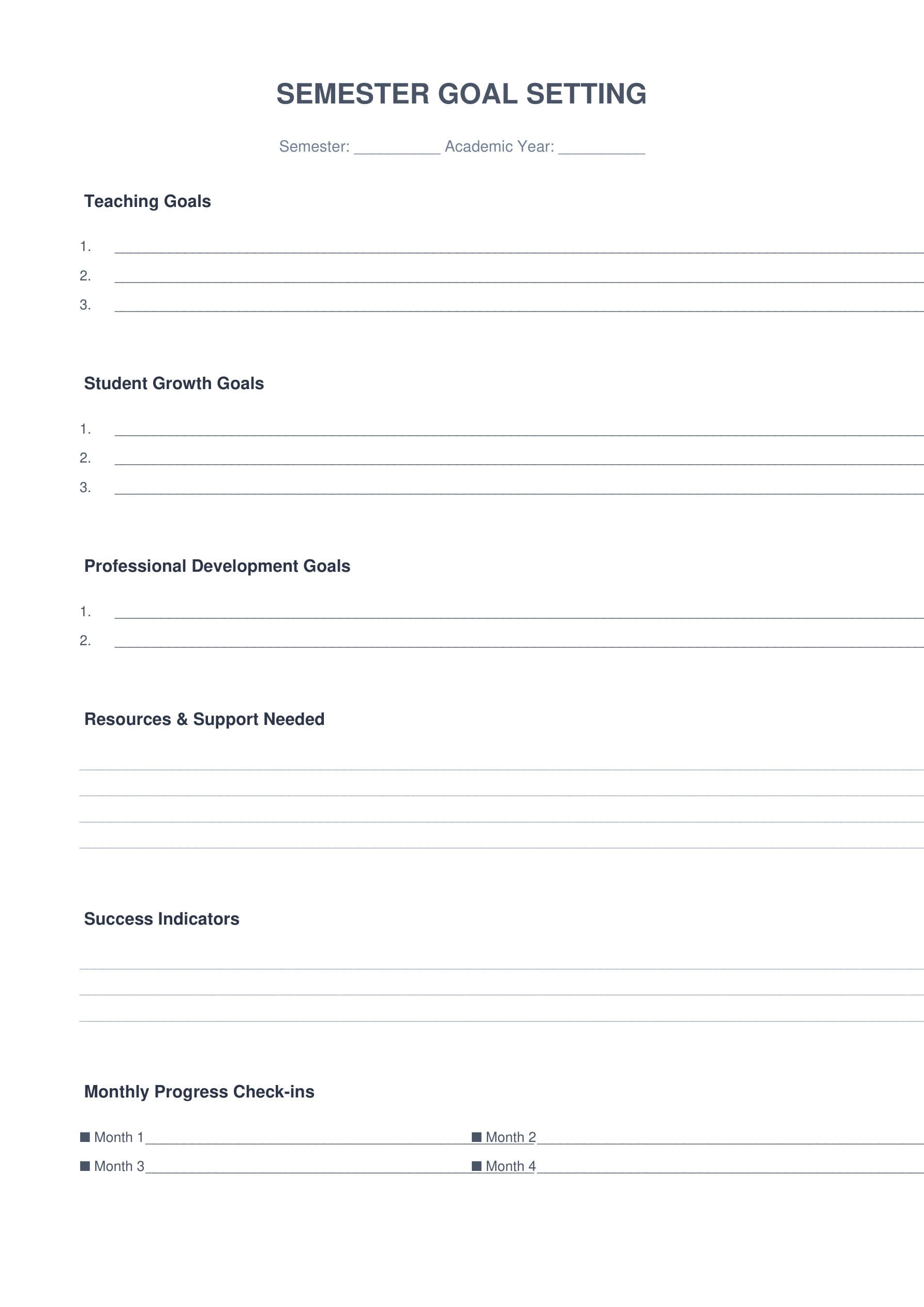semester goals worksheet smart goals template
