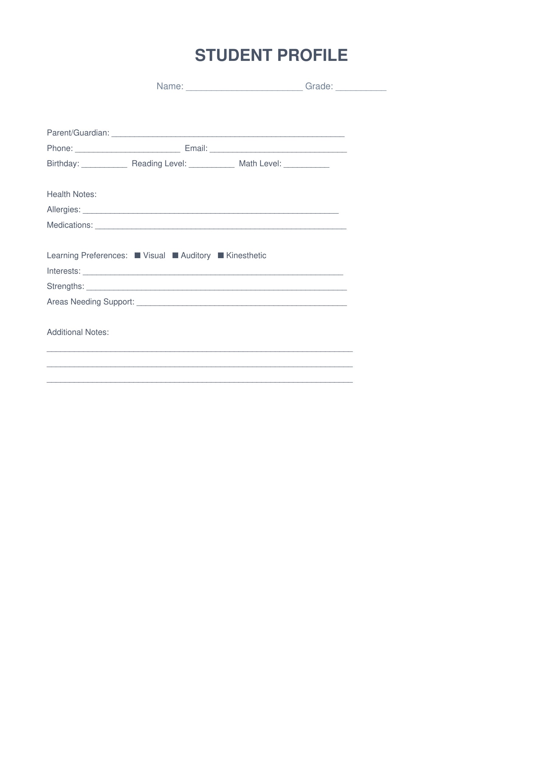 individual student profile page template