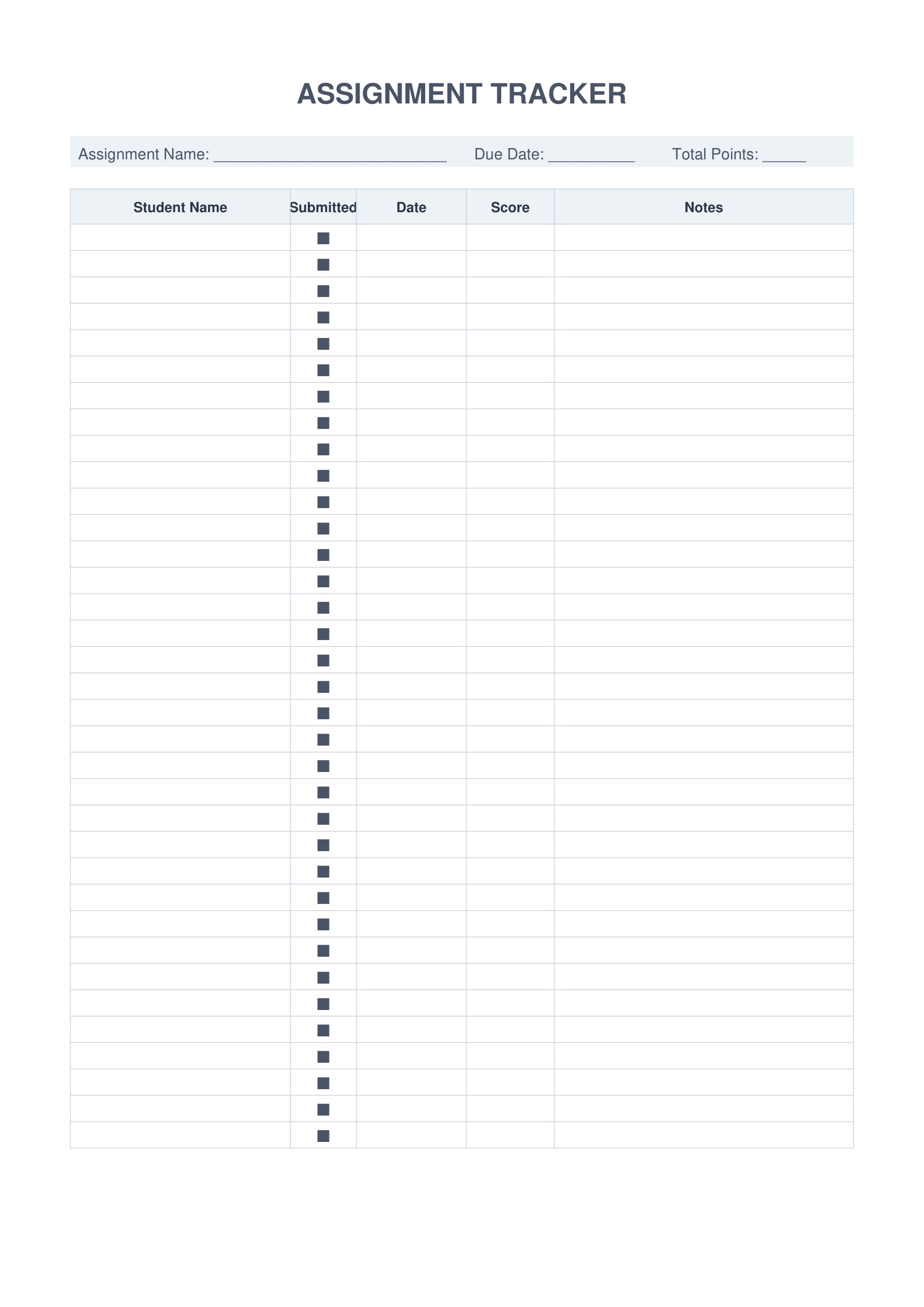 assignment tracker template missing work log