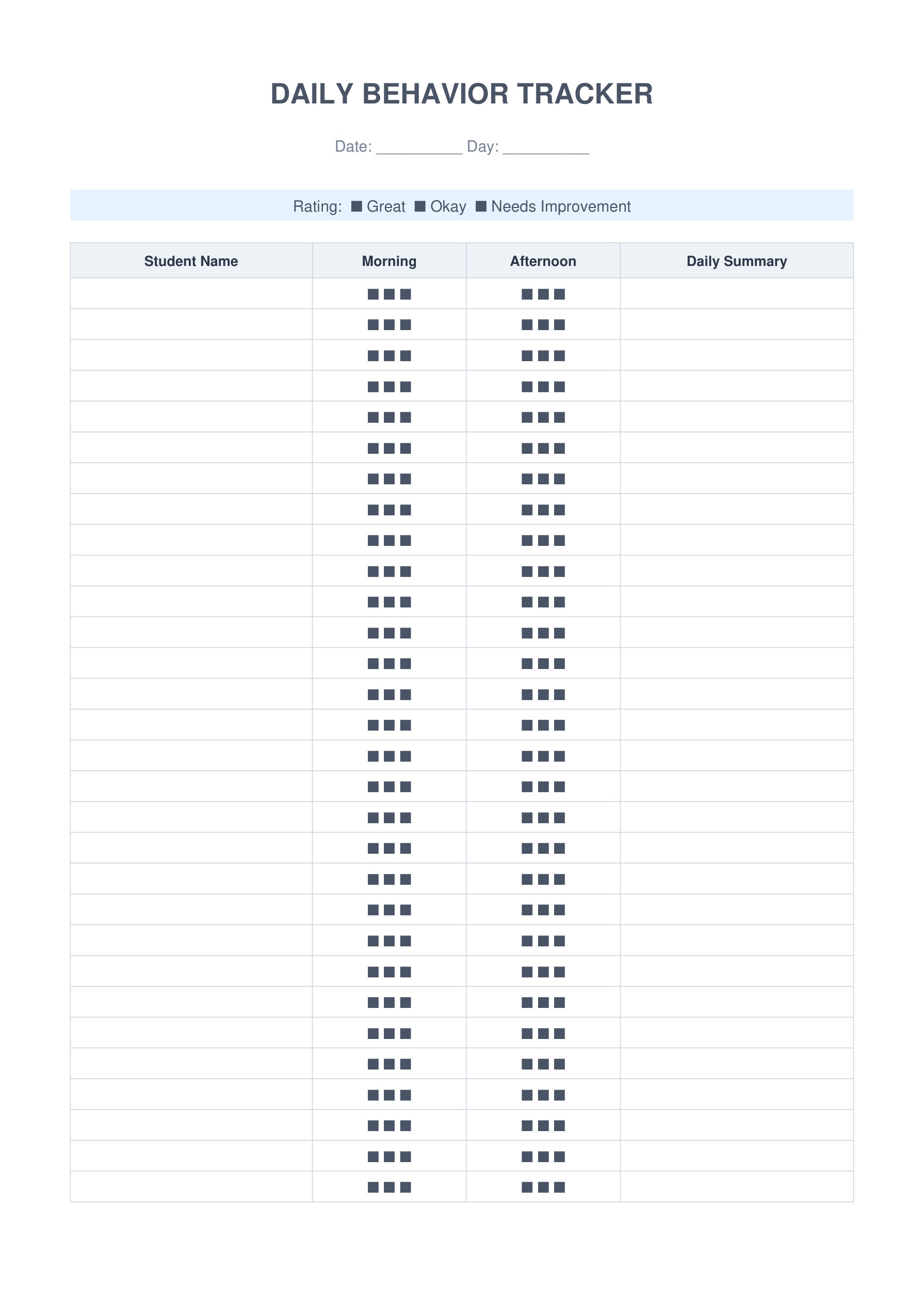 daily behavior tracker chart classroom management