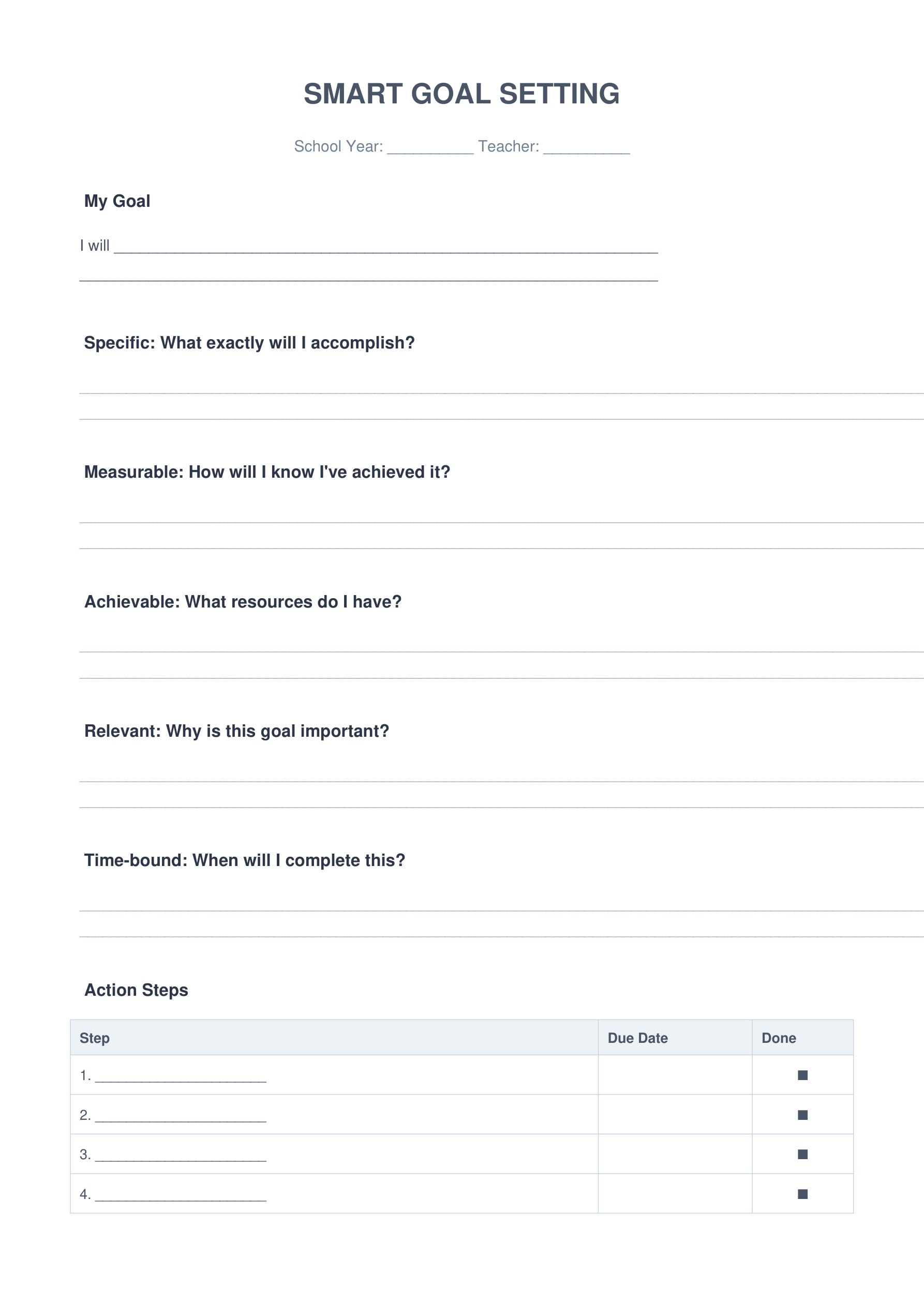 smart goal setting worksheet teacher professional development