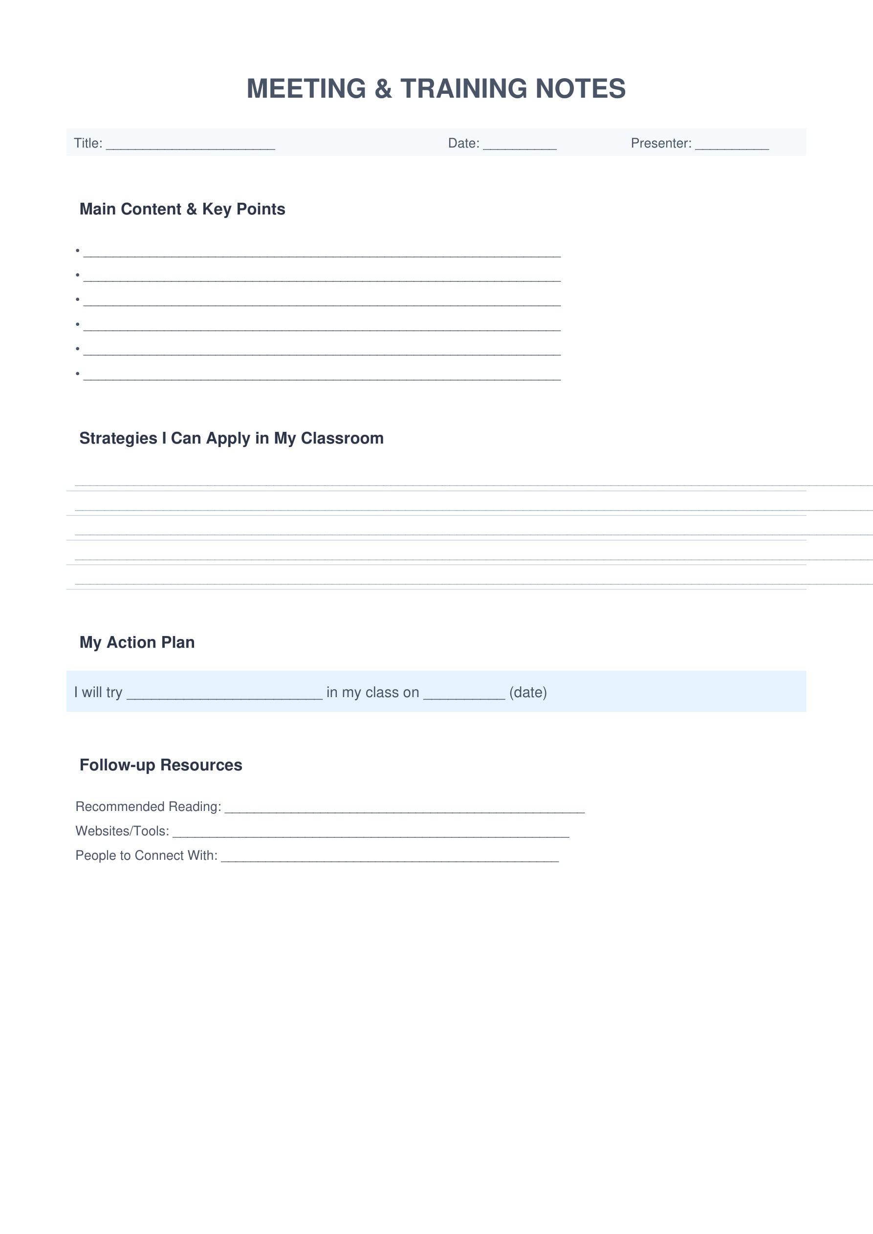 meeting notes template professional development training