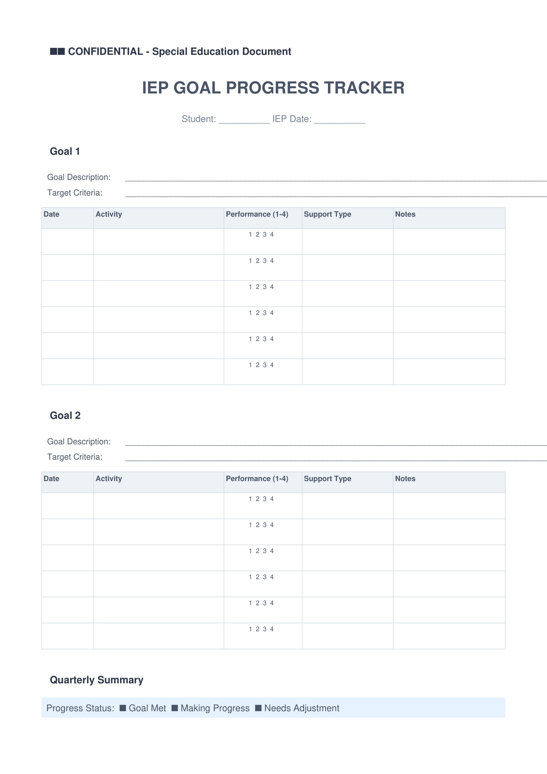 iep goal progress tracker template special education