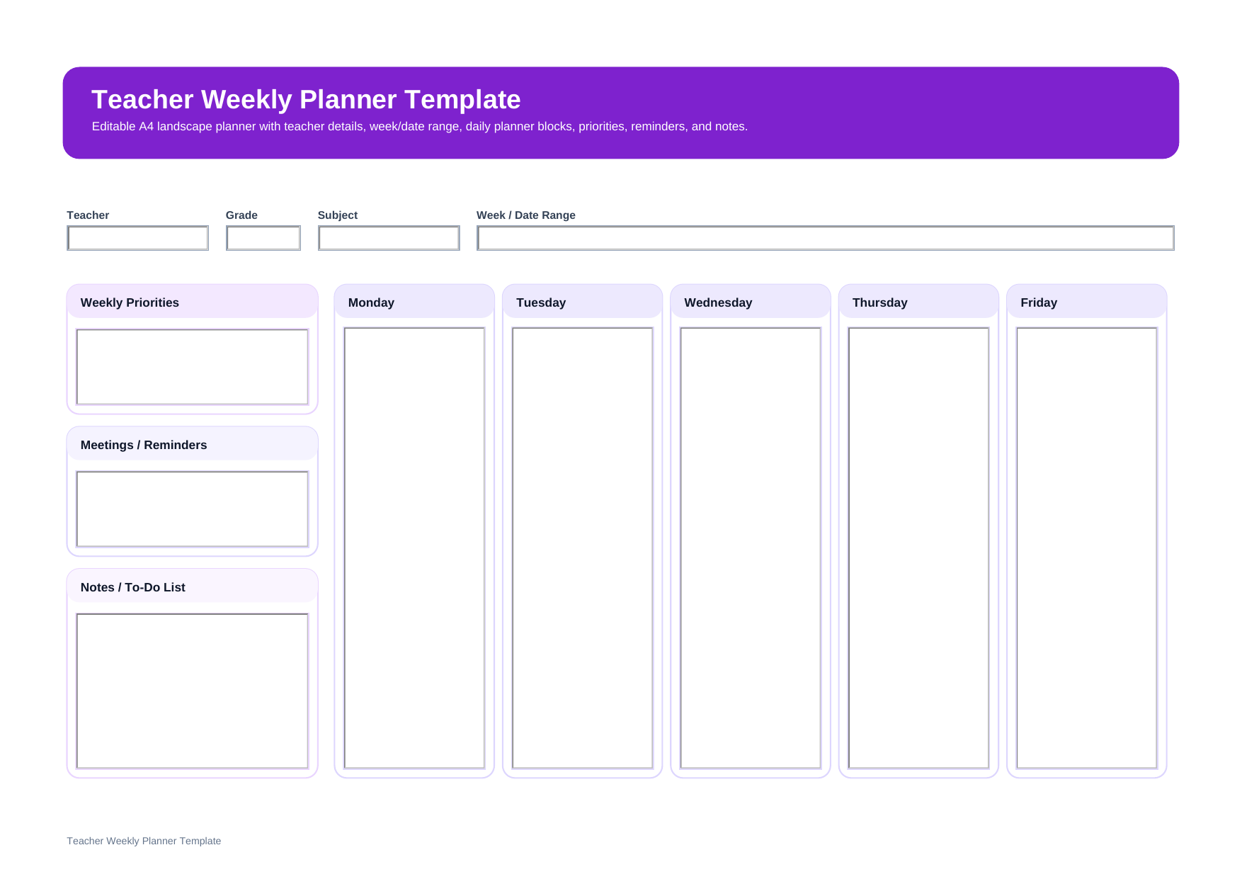 teacher weekly planner