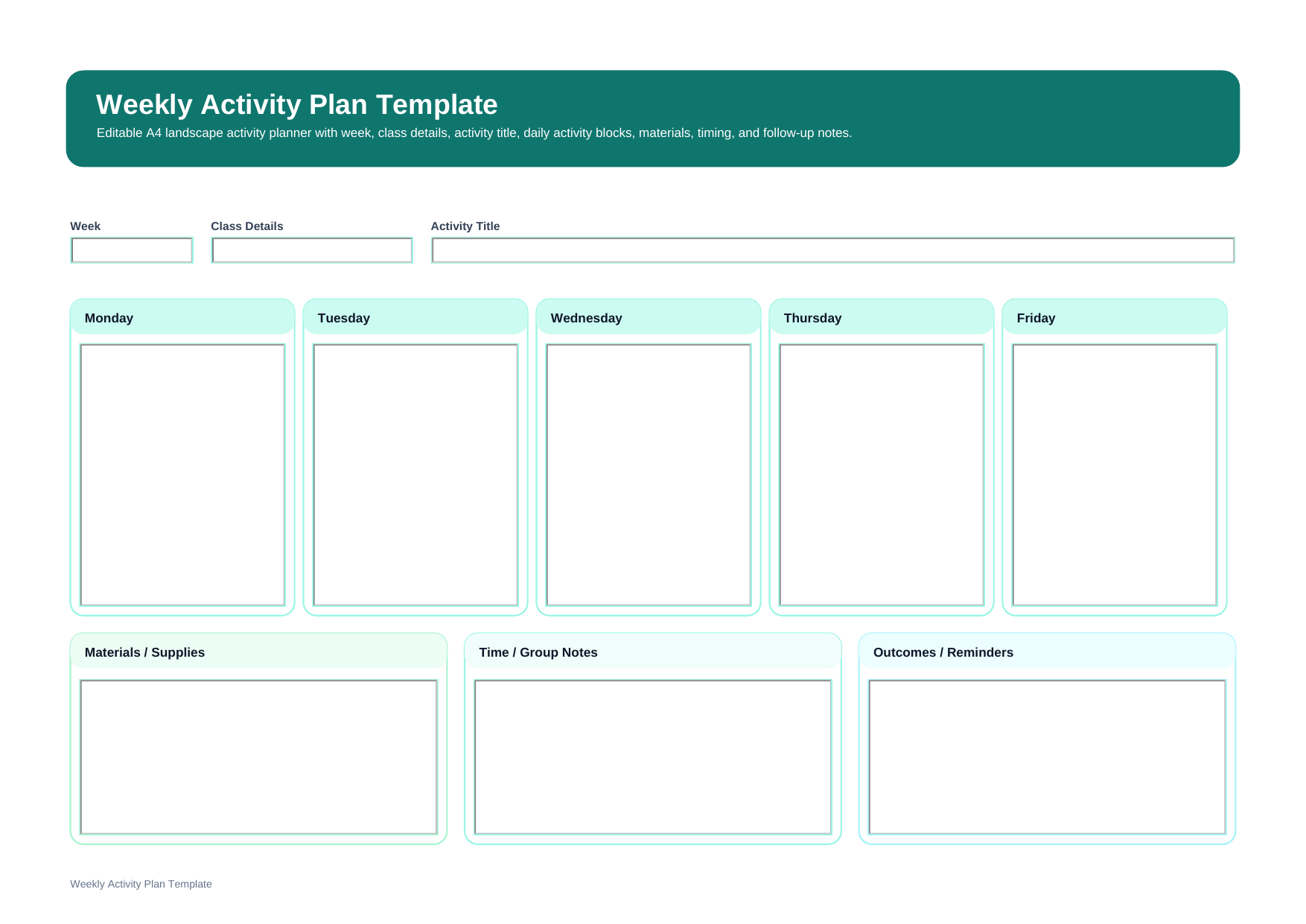 weekly activity plan