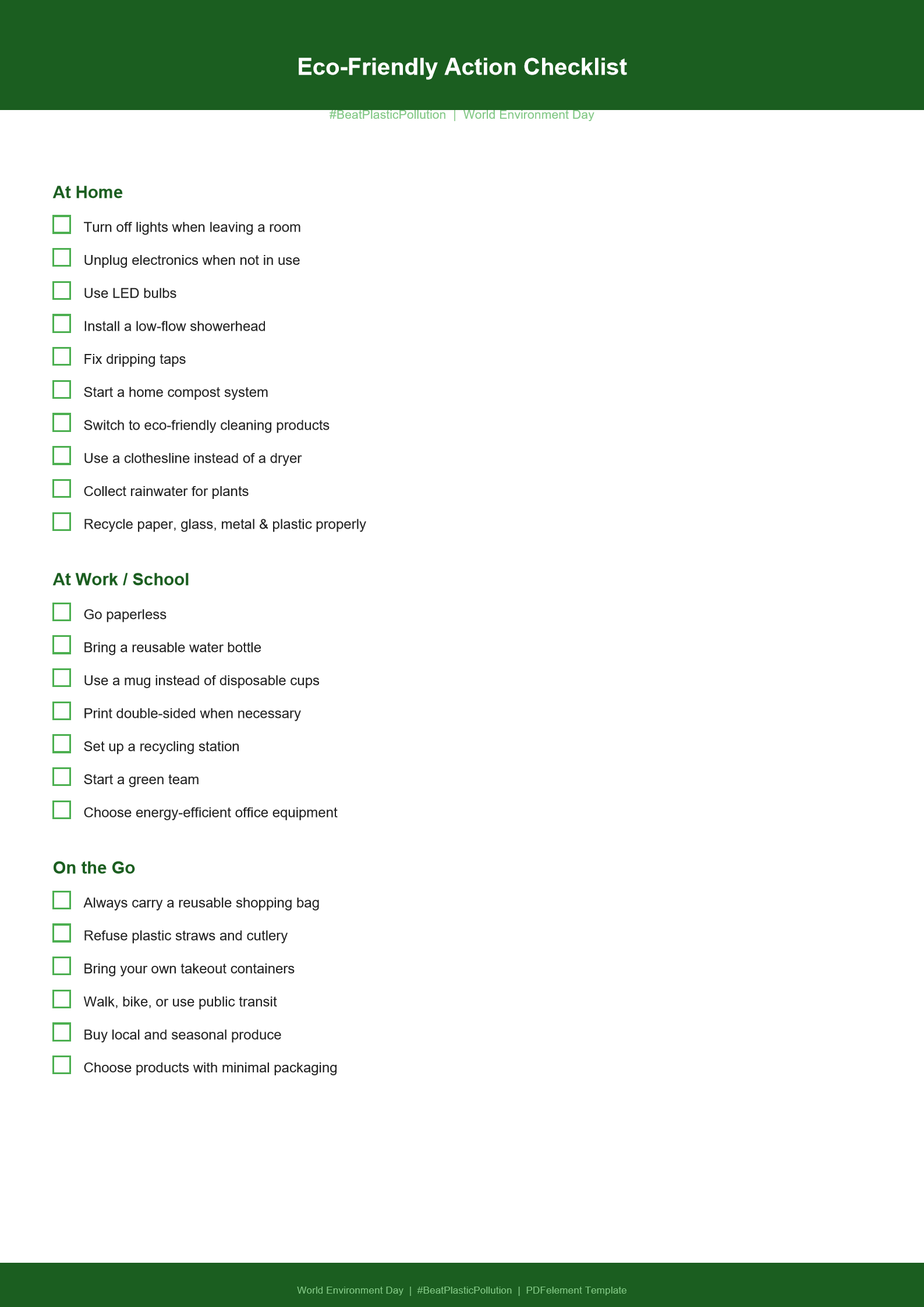 Eco-Friendly Action Checklist Template: Free Download