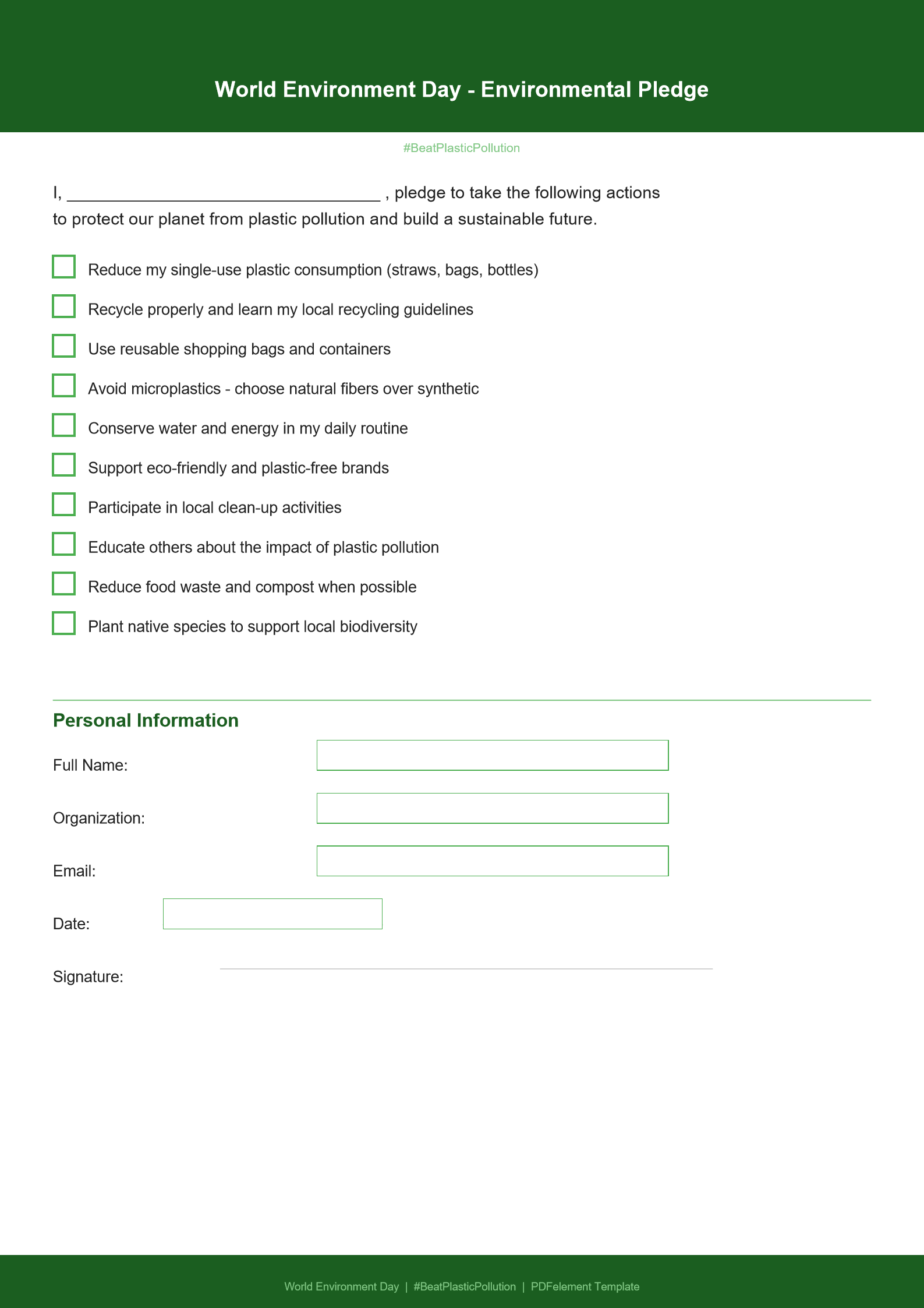 world  environment day environmental pledge form a4