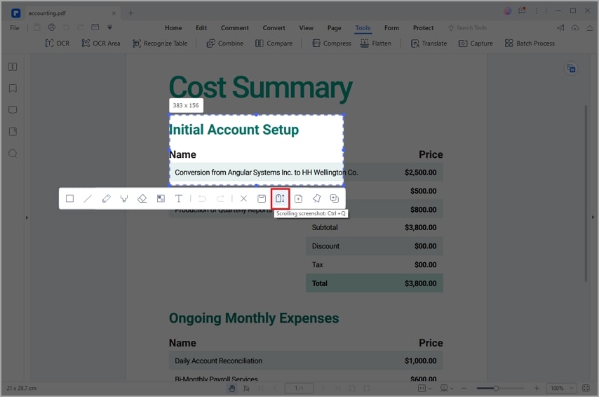 pdf snipping tool desplazamiento de pantalla