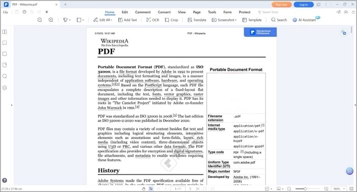 a pdf opened with wondershare pdfelement