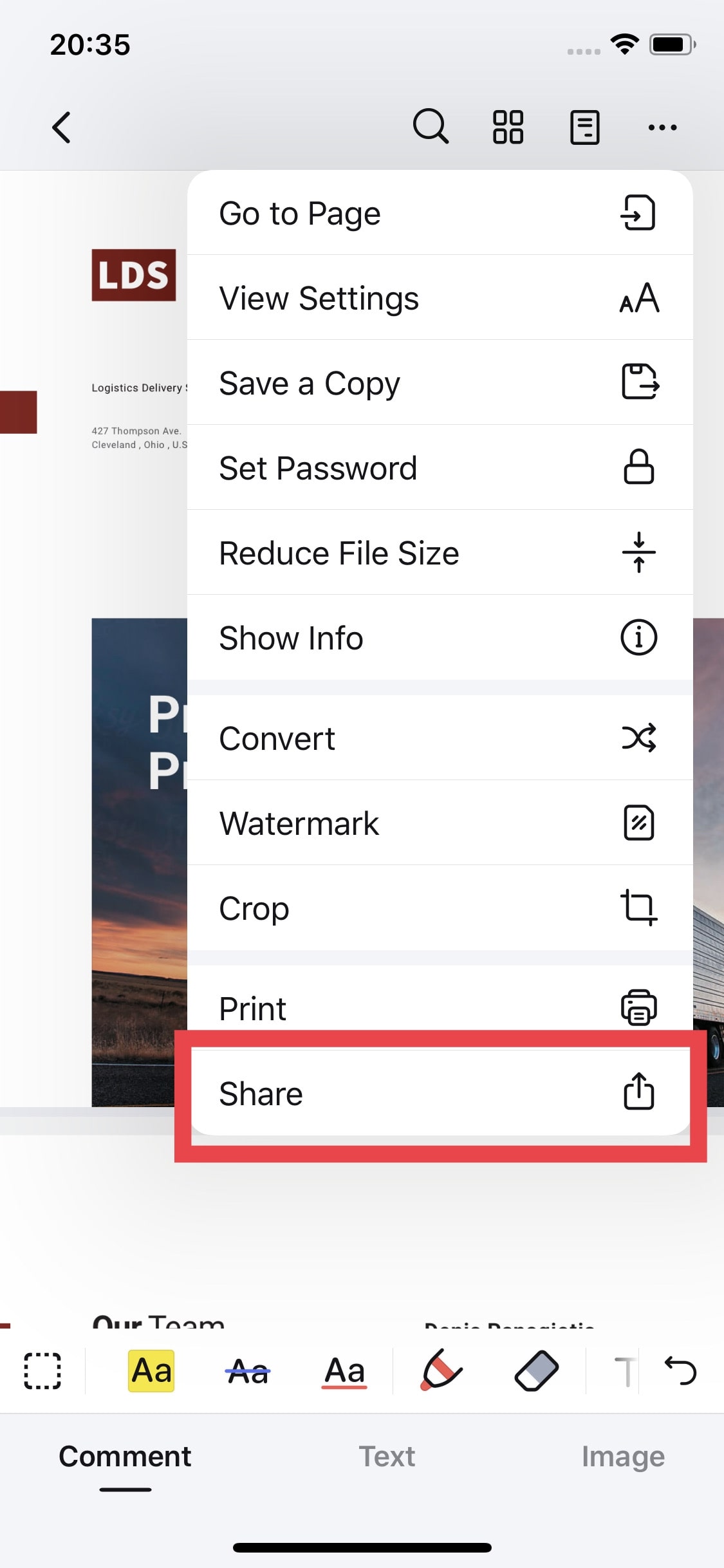 share option on wondershare pdfelement ios