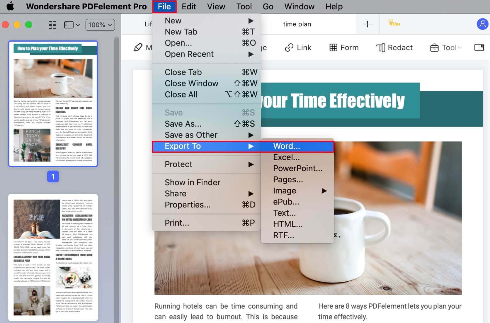 how to export a pdf to word on a mac