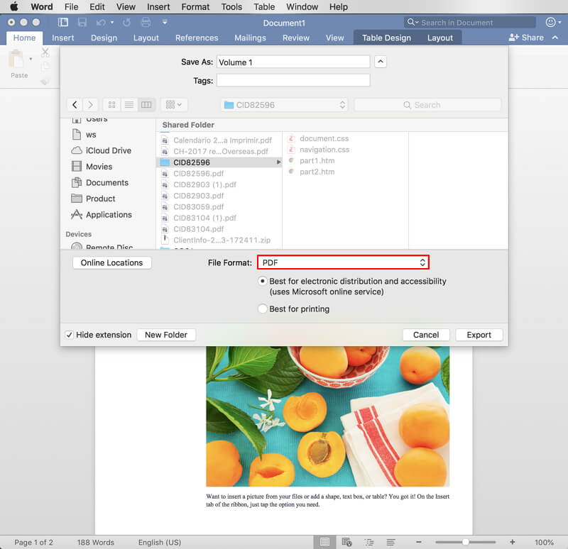 how to save word document as pdf on mac