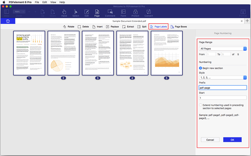 Añadir etiquetas de página a un PDF en Mac