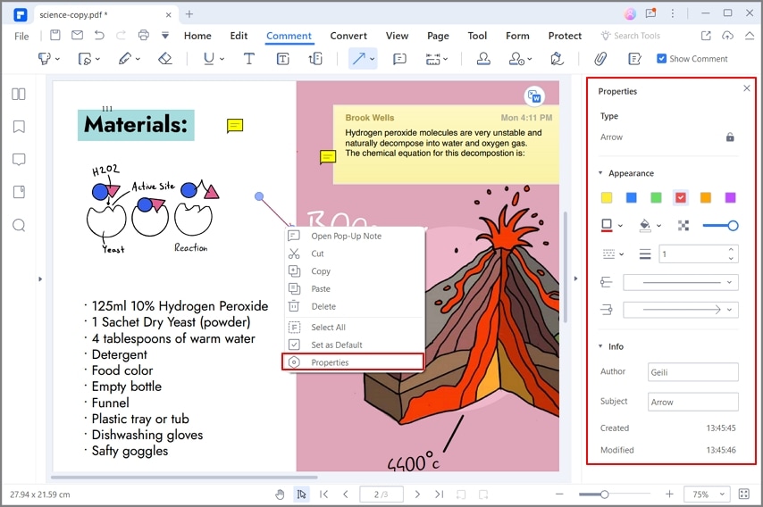 inserisci freccia nel pdf