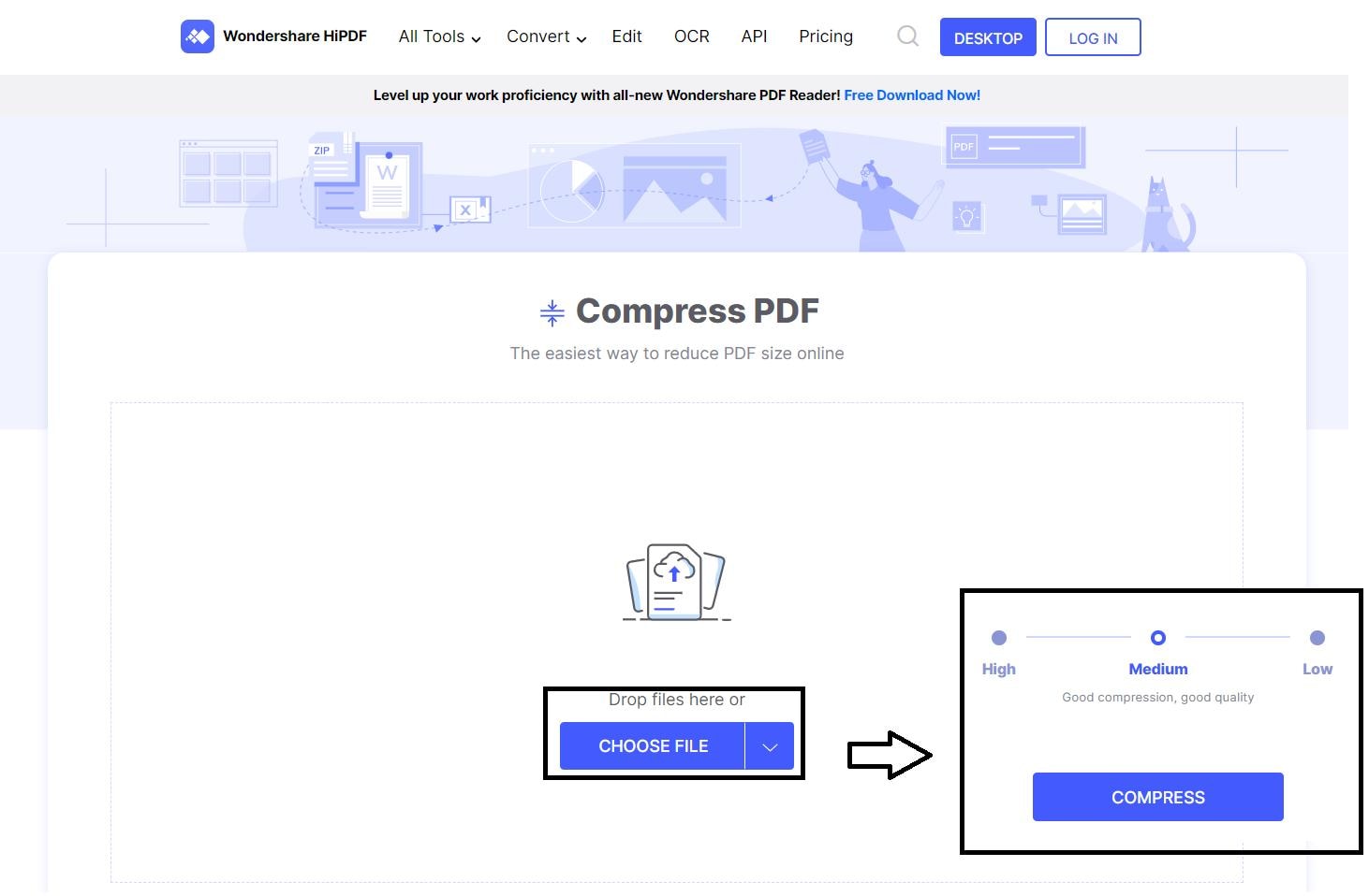 steps to Compress PDF on hipdf