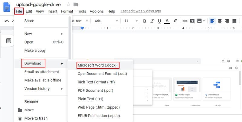 PDF in Word konvertieren auf dem Laptop mit Google Docs