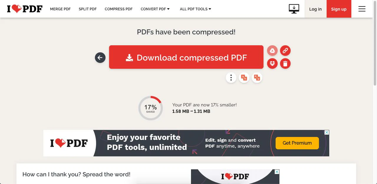 resultat de compression de ilovepdf