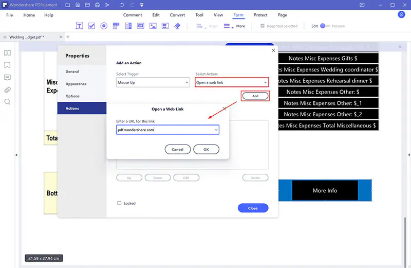 field actions on windows