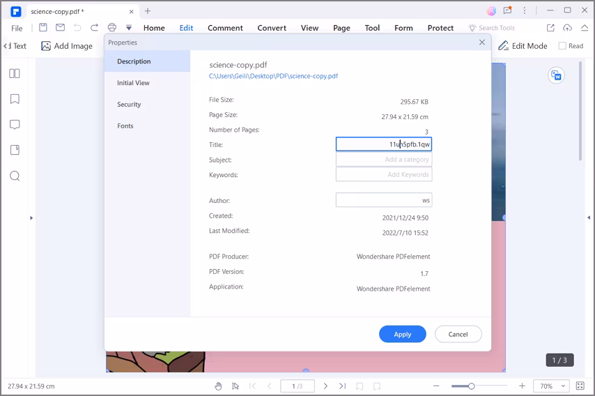 change pdf metadata