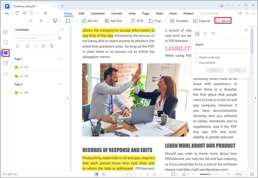 find highlighted text in pdf