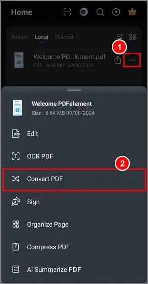 haz clic en convertir pdf