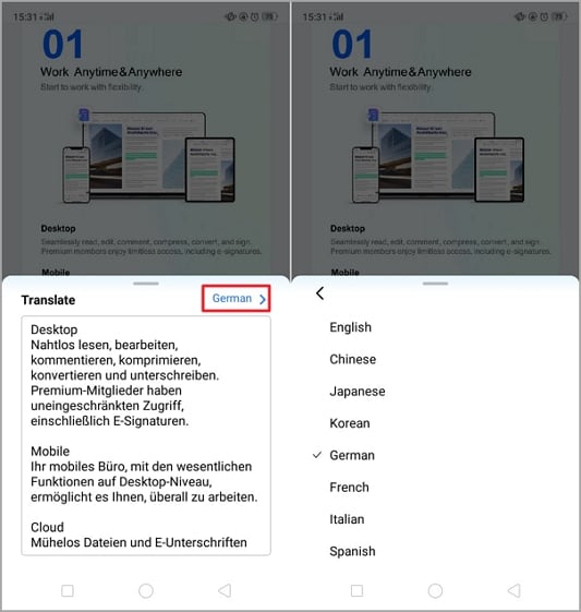 wondershare pdfelement android translating pdf text