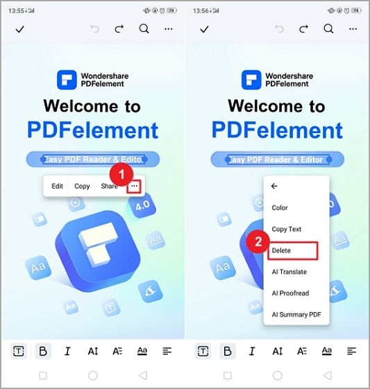 how to delete text in pdf mobile