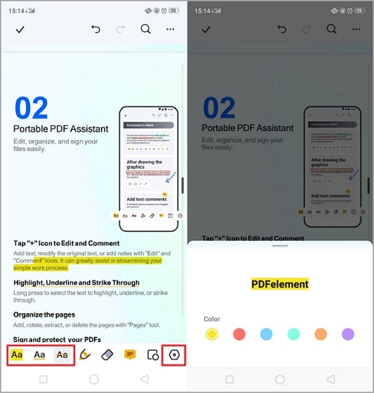 hervorheben unterstreichen durchstreichen PDF Android