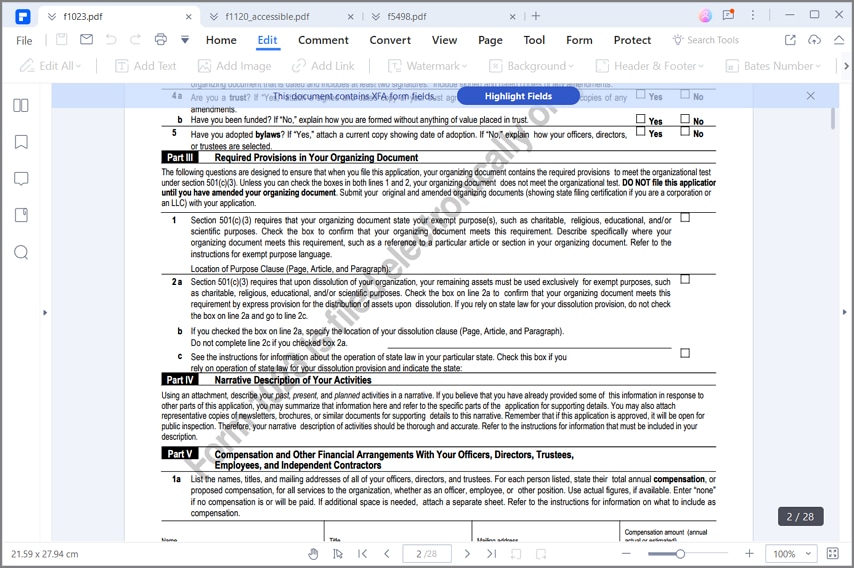 fill out irs form 1023