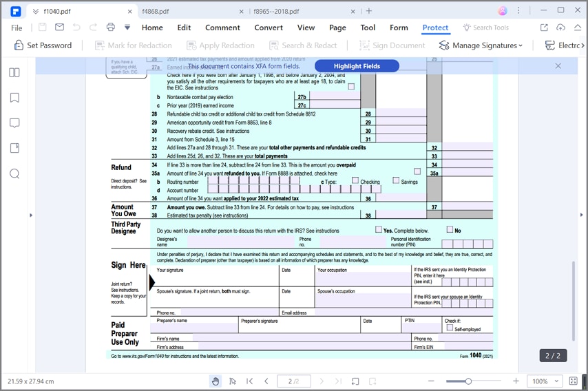 fill out irs form 1040