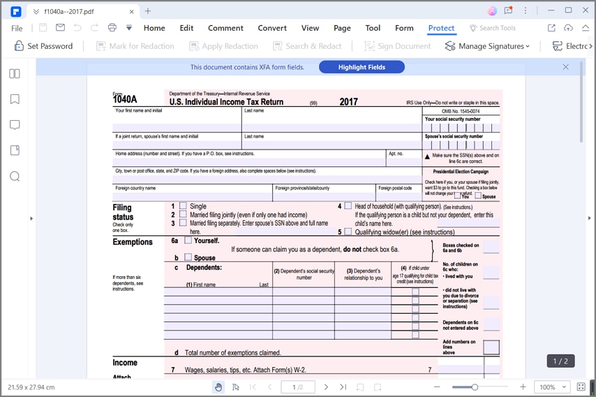 instruction for irs form 1040a