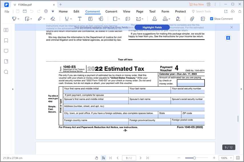 instructions for irs form 1040-es
