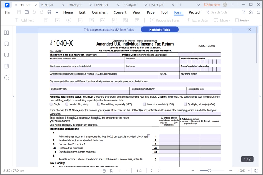 IRS Form 1040X- Fill it to Amend Your Income Tax Return