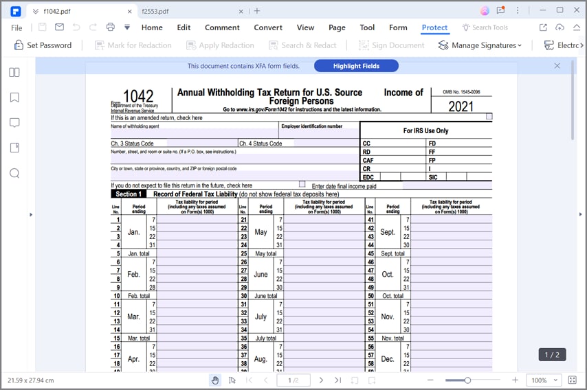instruction for irs form 1042