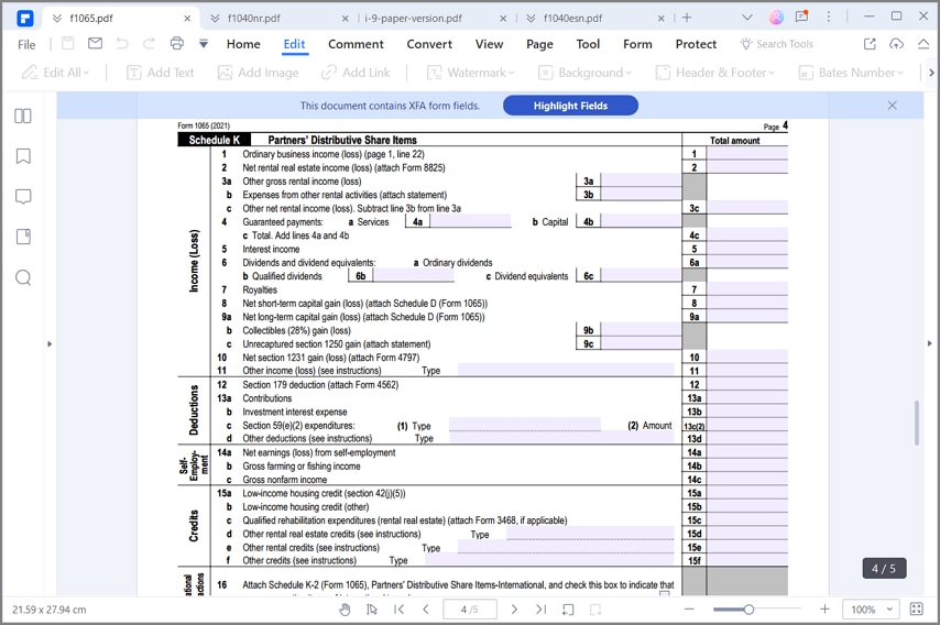 fill out irs form 1065