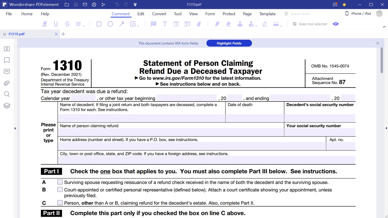 irs form 1310 instructions