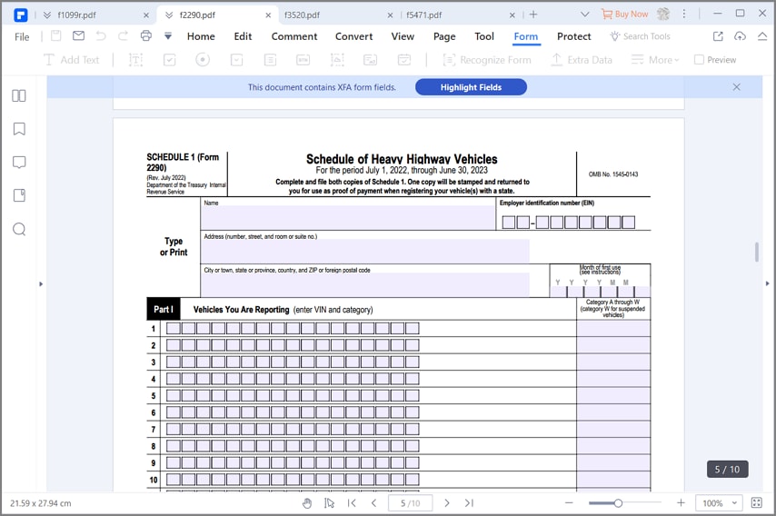 fill out irs form 2290