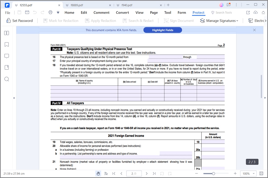 fill out irs form 2555